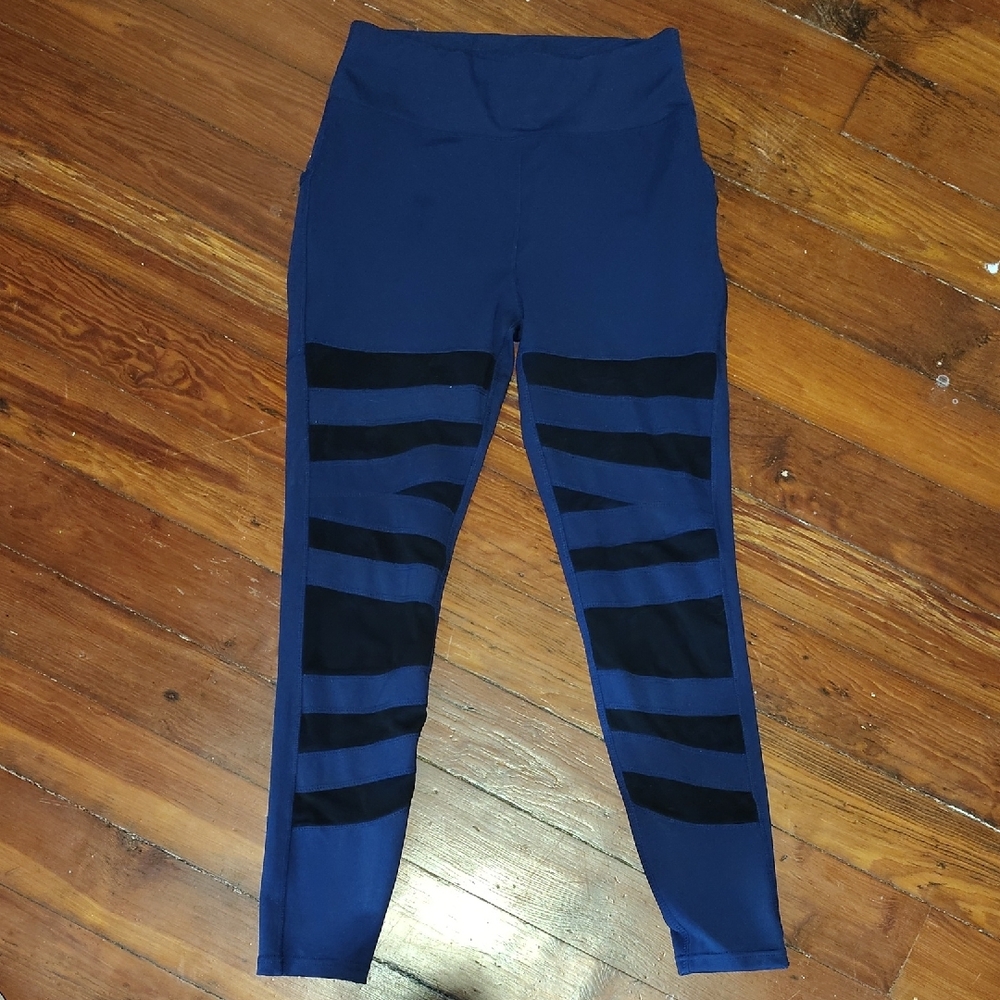 Blue and Black Striped Leggings